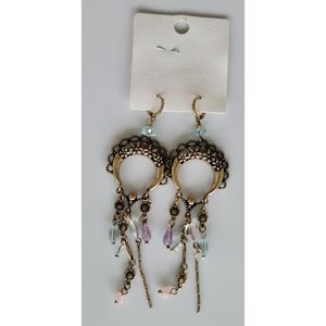 NWT FREE PEOPLE MONTY Dangle Earrings, Boho Accessories Purple Blue & Gold